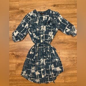 Goldray Green and White Long Sleeve Shirt Dress